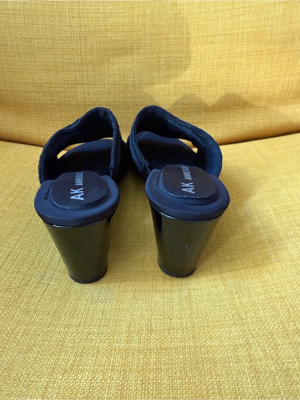 Anne Klein Black Ribbed Open-Toe Mules - Picture 3 of 5